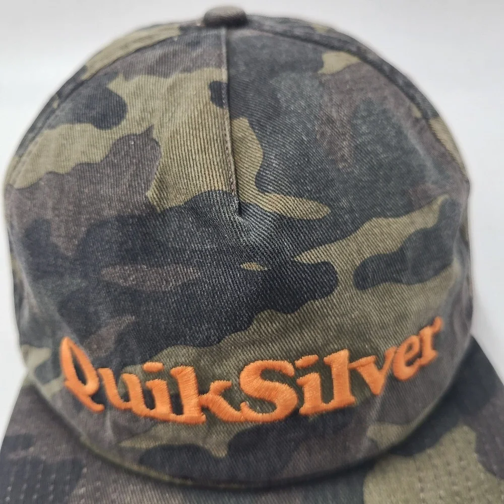 Quiksilver Hat Snapback Camo Green Brown Black Orange Logo Surf Skate Distressed